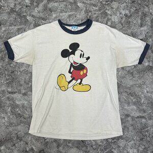 Vintage Disney Character Fashions Ringer T Shirt Men Large White Mickey Mouse 80
